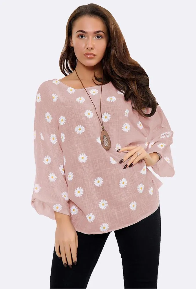Italian Daisy Print Necklace Top