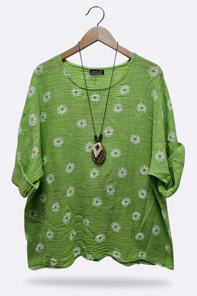Italian Daisy Print Necklace Top