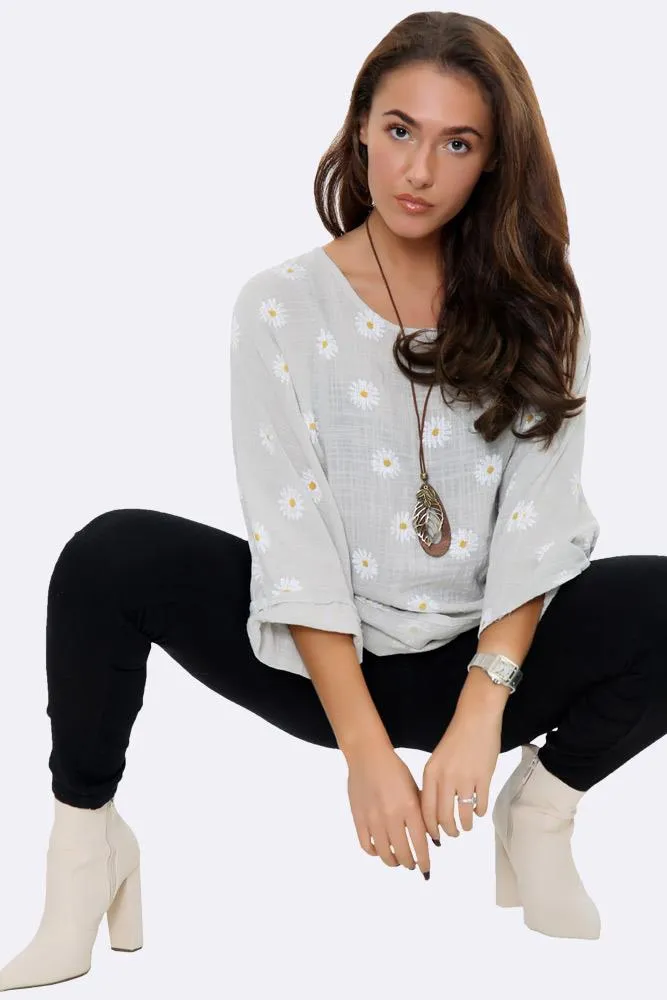 Italian Daisy Print Necklace Top