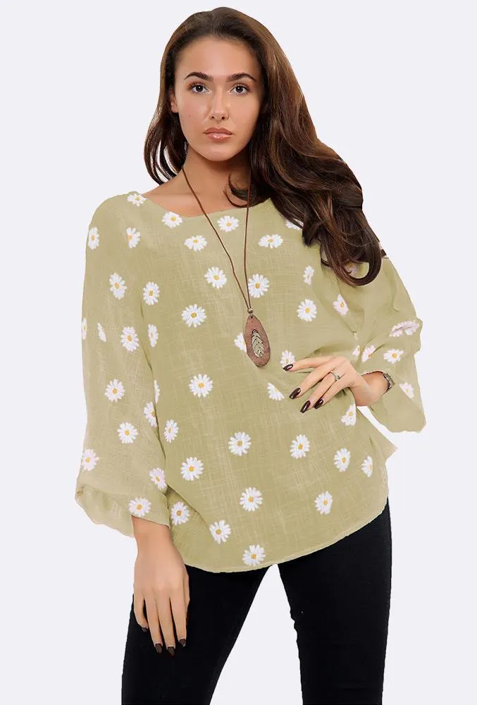 Italian Daisy Print Necklace Top