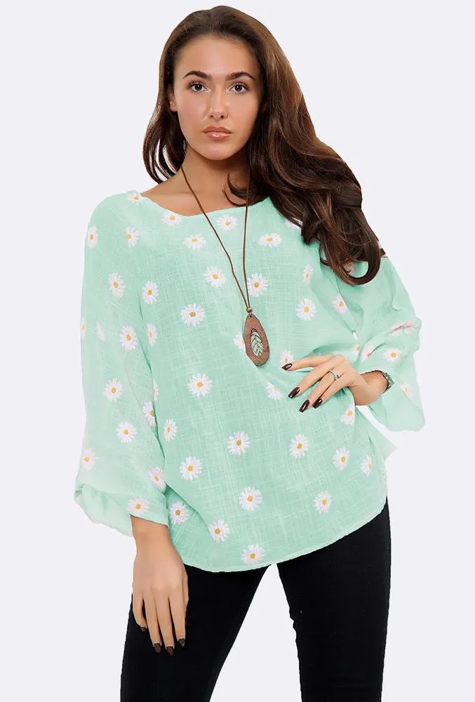 Italian Daisy Print Necklace Top