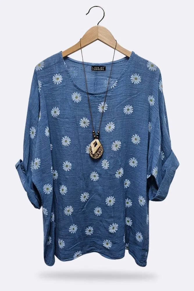 Italian Daisy Print Necklace Top