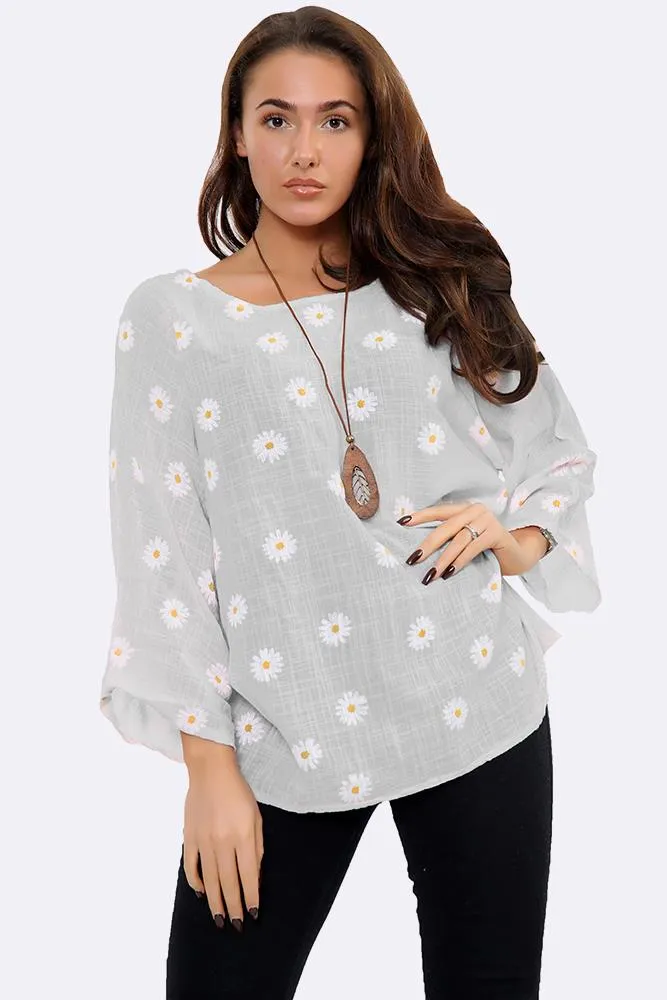 Italian Daisy Print Necklace Top