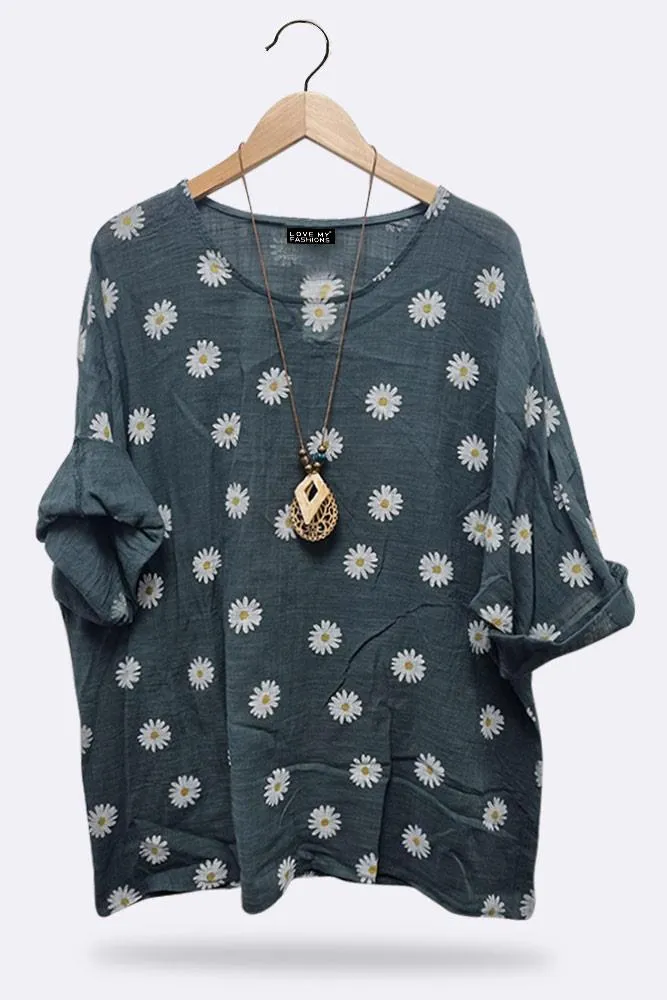 Italian Daisy Print Necklace Top