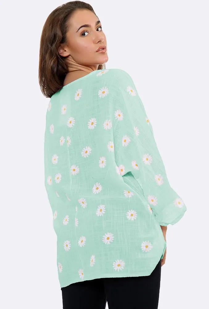 Italian Daisy Print Necklace Top