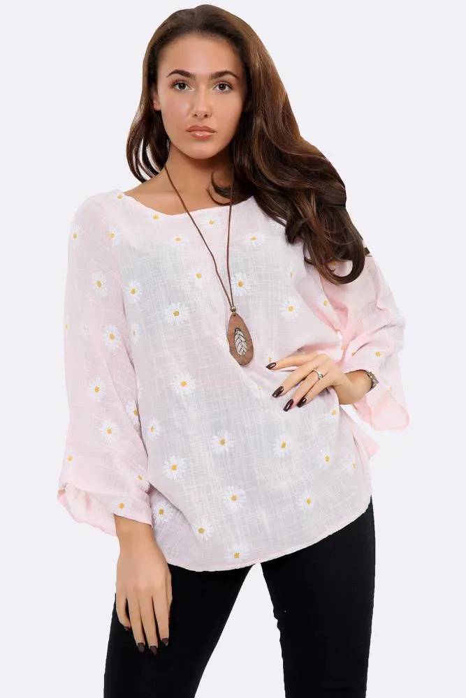 Italian Daisy Print Necklace Top