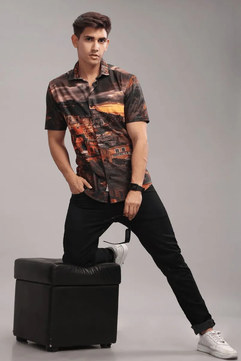 Italian Sunset Printed Shirt - Half - Wrinkle Free