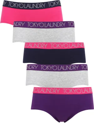 Jenny 2 (5 Pack) Assorted Hipster Briefs In Beetroot Pink / Light Grey Marl / Peacoat Blue / Imperial Purple - Tokyo Laundry