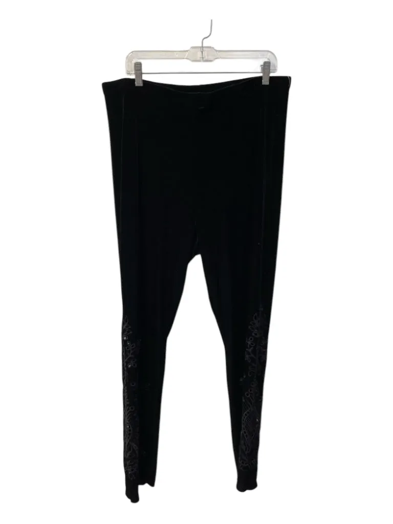 Johnny Was Workshop Size 1X Black Polyester Blend Elastic Waist High Waist Pants