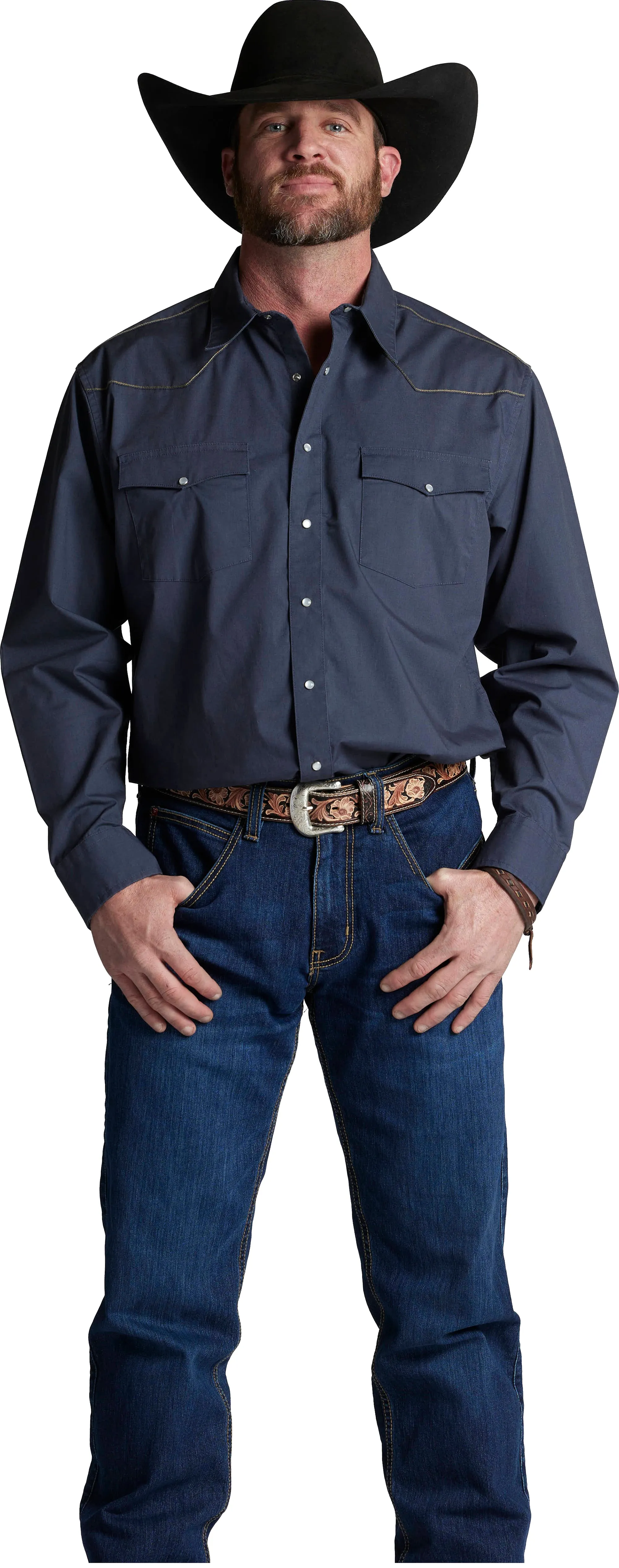 Justin Brands Shirt Ombre Blue with Contrasting piping HJ-1508