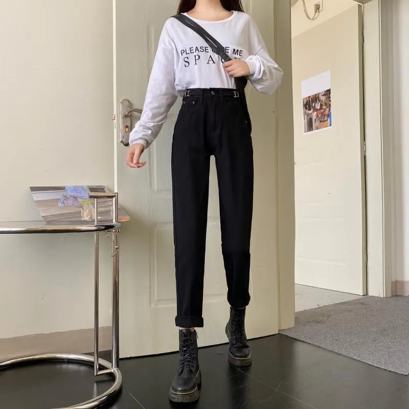 [Korean Style] Casey High Waist Loose Fit Jeans with buckle belt