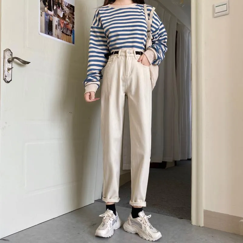 [Korean Style] Casey High Waist Loose Fit Jeans with buckle belt