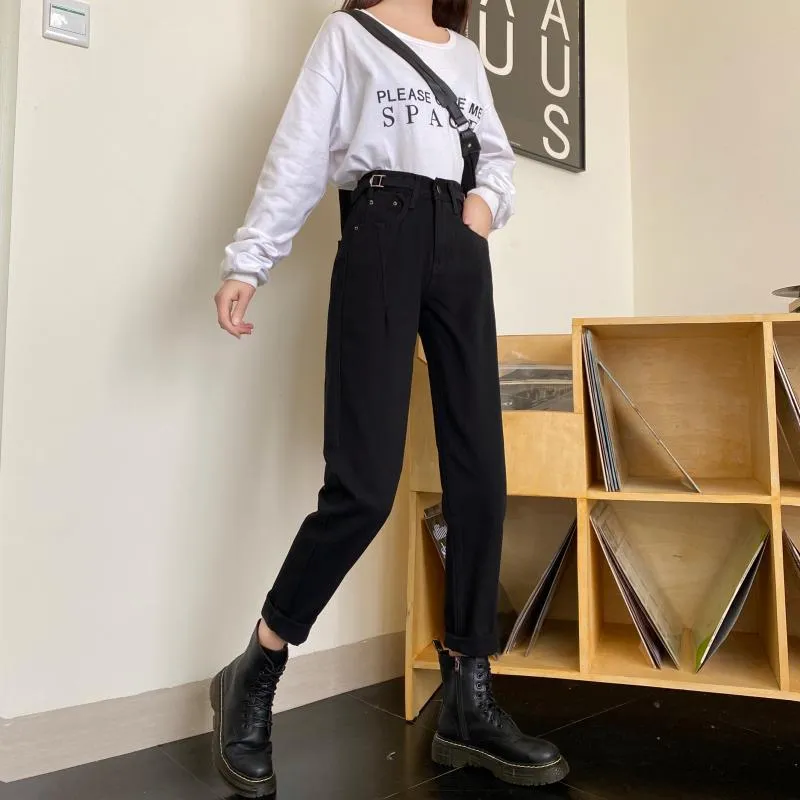 [Korean Style] Casey High Waist Loose Fit Jeans with buckle belt