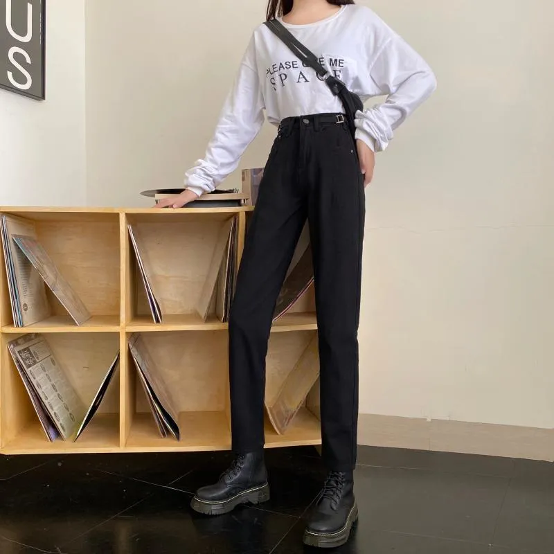 [Korean Style] Casey High Waist Loose Fit Jeans with buckle belt