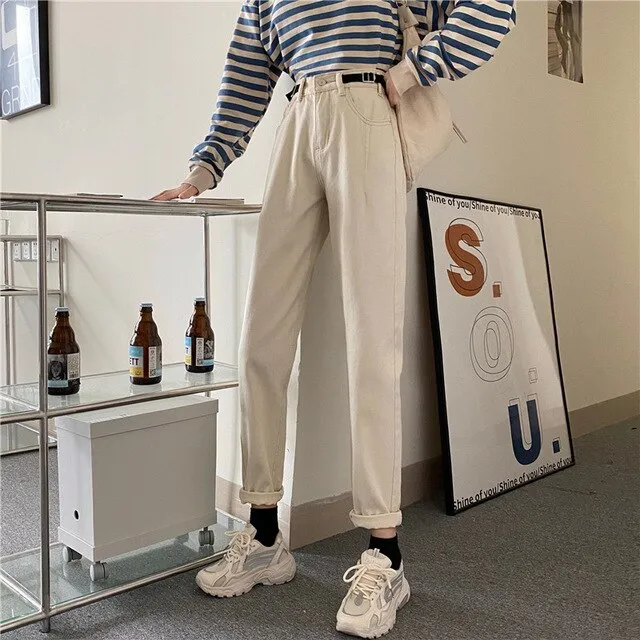 [Korean Style] Casey High Waist Loose Fit Jeans with buckle belt