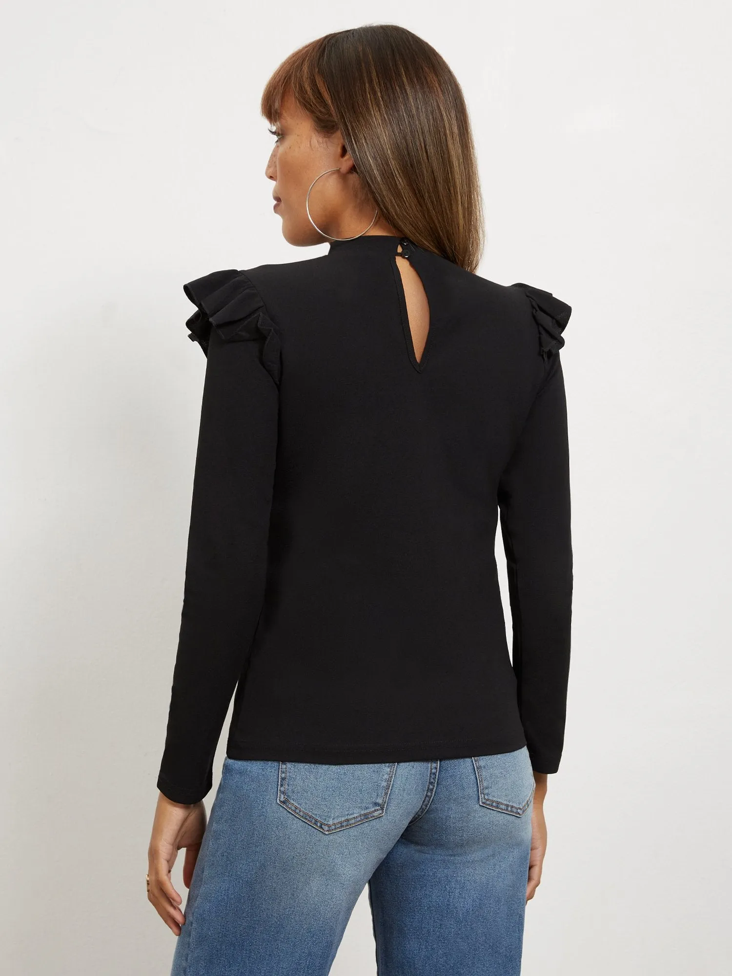 Long-Sleeve Ruffle-Front Top