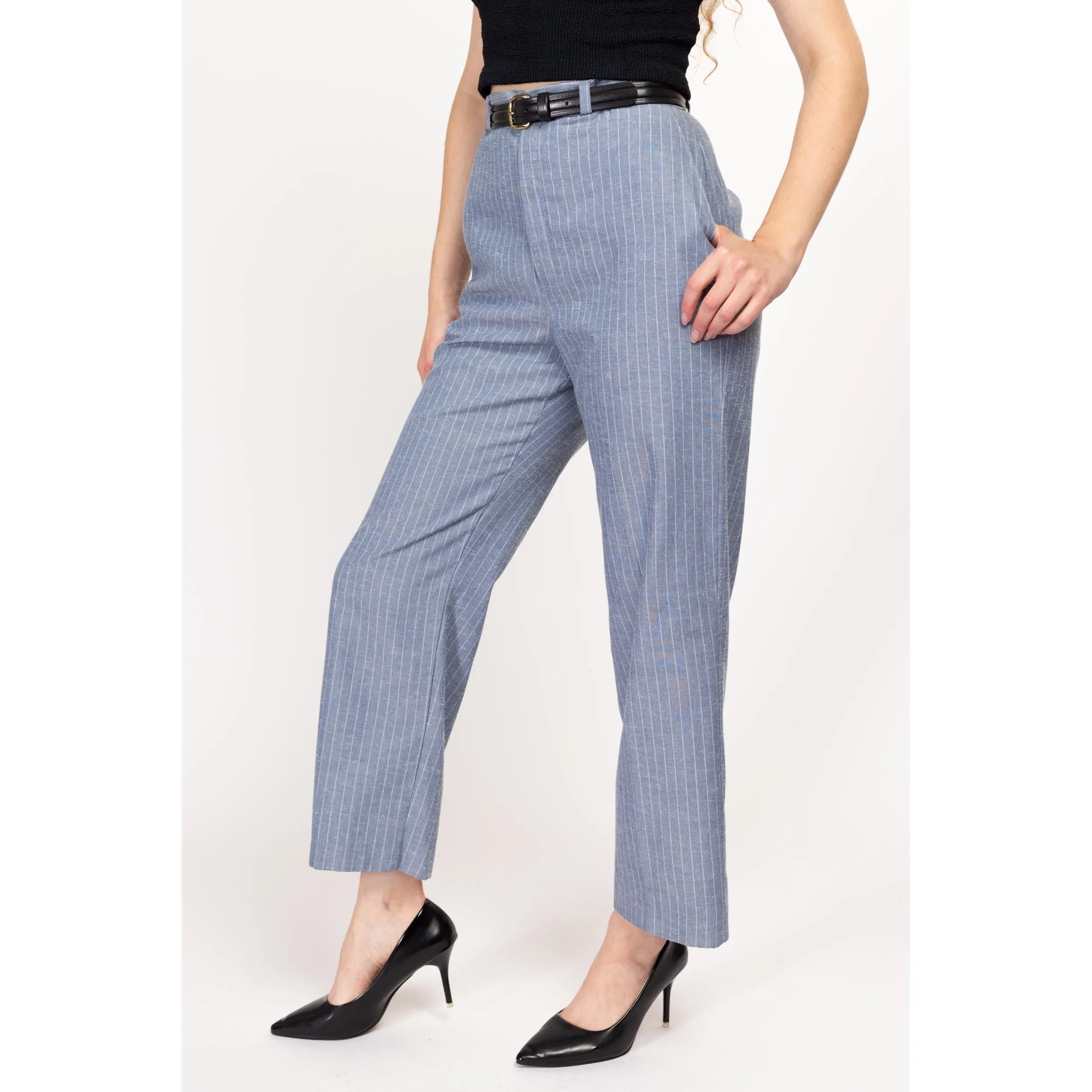 Medium 70s Slate Blue Pinstriped Pants 29"