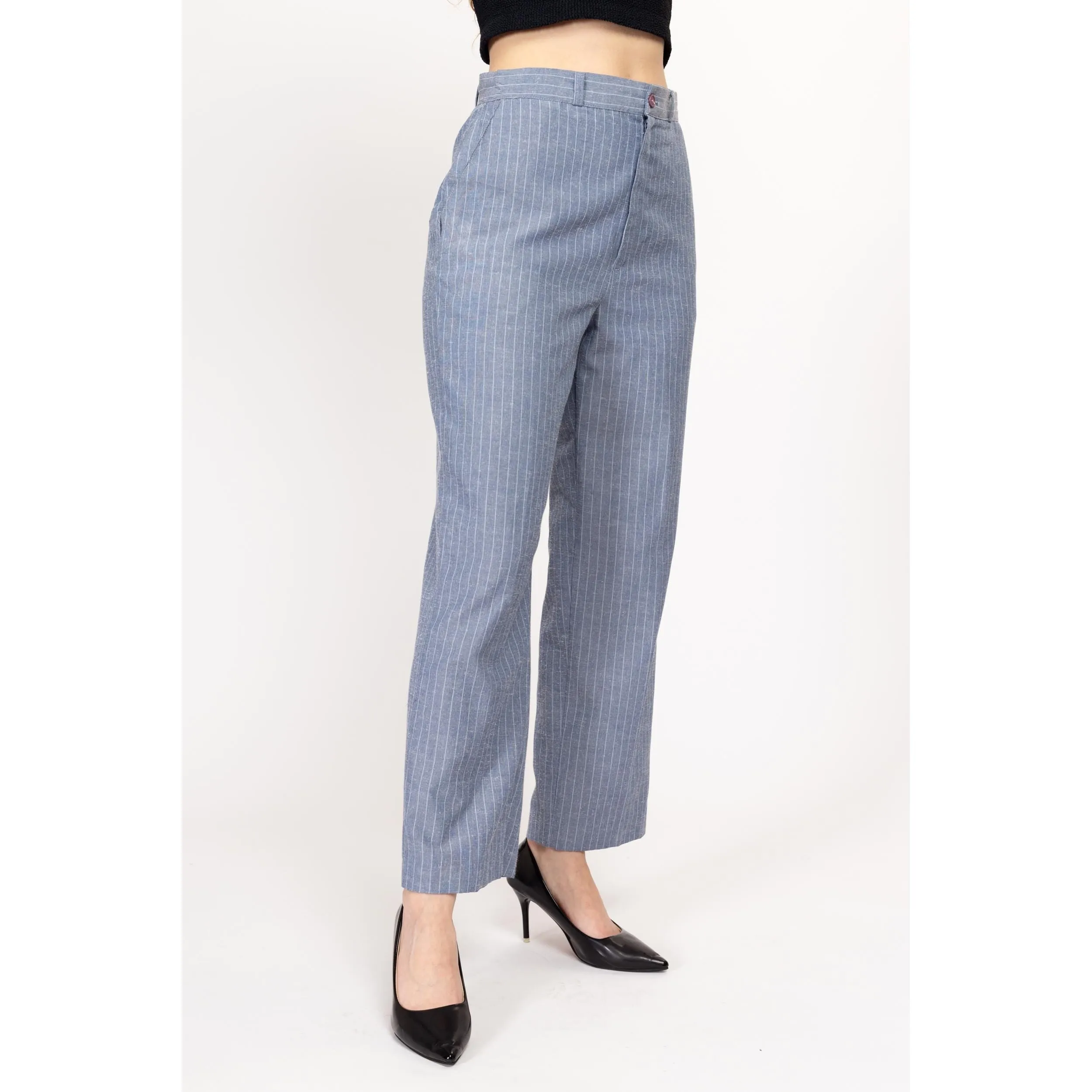 Medium 70s Slate Blue Pinstriped Pants 29"
