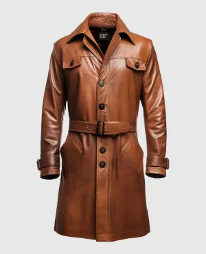 Men's Vintage Brown Long Leather Coat