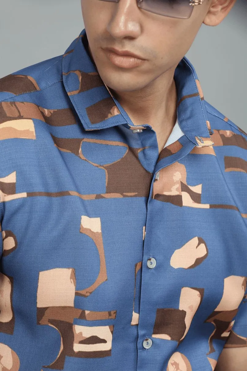 Metal Blue Printed shirt - Half - Wrinkle Free