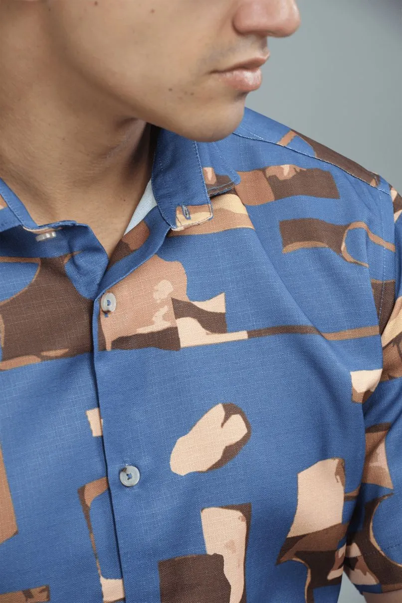 Metal Blue Printed shirt - Half - Wrinkle Free