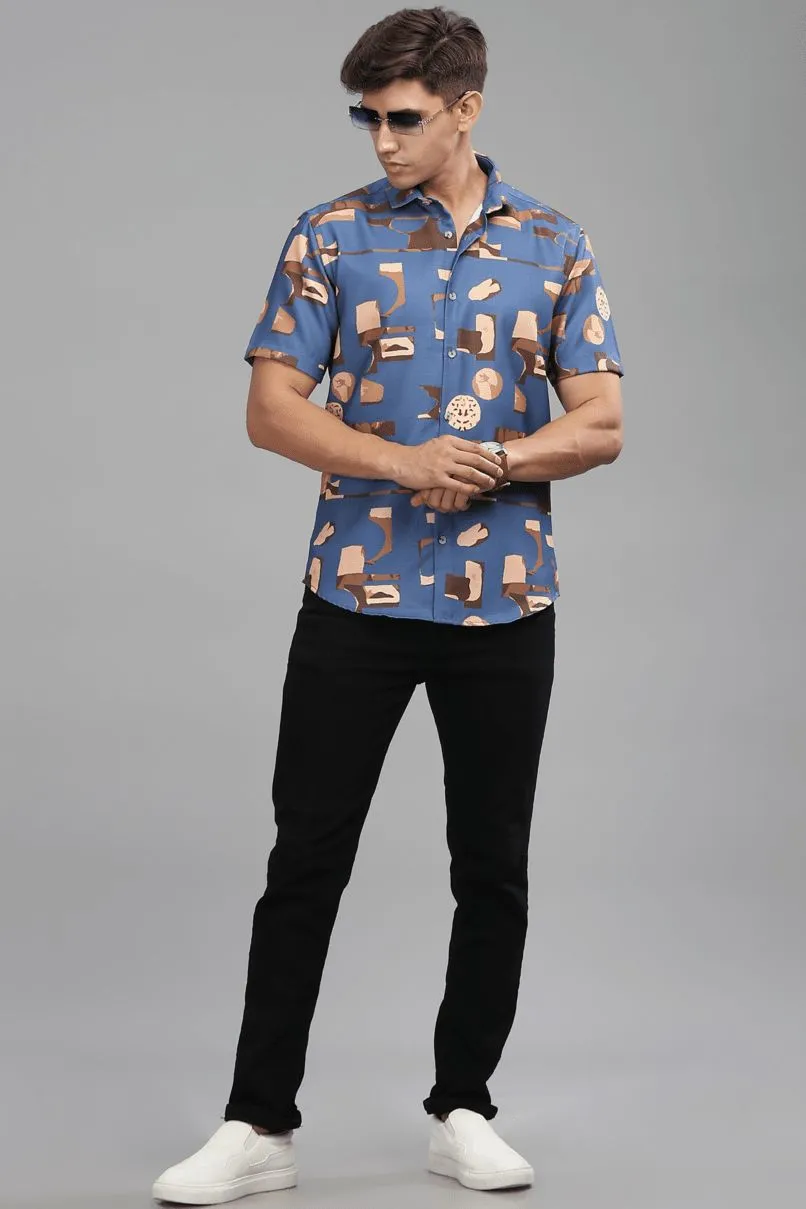 Metal Blue Printed shirt - Half - Wrinkle Free