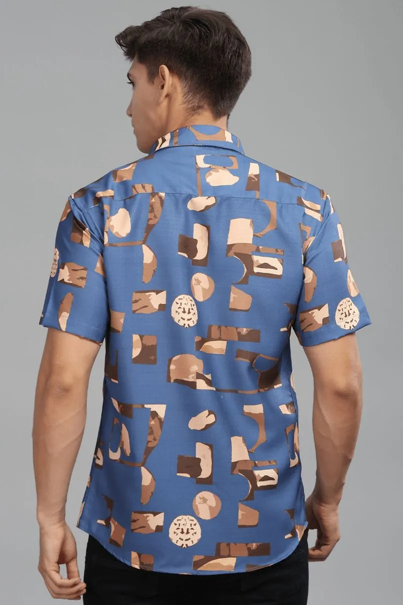 Metal Blue Printed shirt - Half - Wrinkle Free