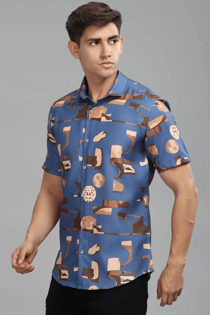 Metal Blue Printed shirt - Half - Wrinkle Free