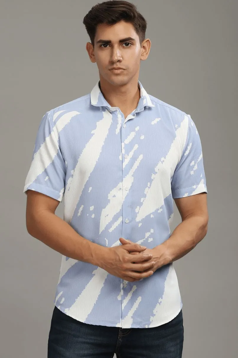 Mild Lavender & White Printed Shirt -Half- Wrinkle Free
