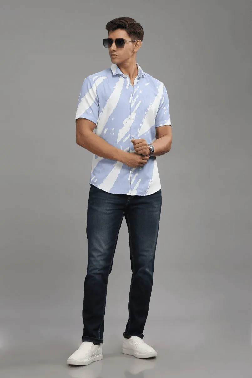 Mild Lavender & White Printed Shirt -Half- Wrinkle Free