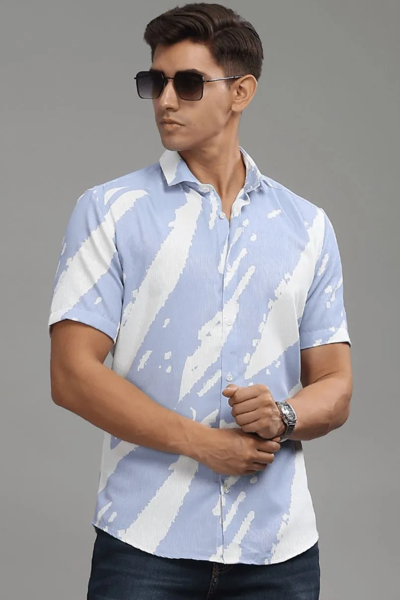 Mild Lavender & White Printed Shirt -Half- Wrinkle Free