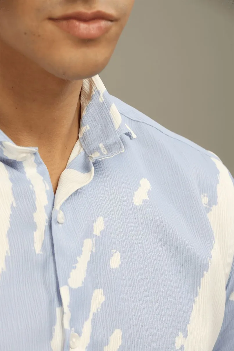 Mild Lavender & White Printed Shirt -Half- Wrinkle Free