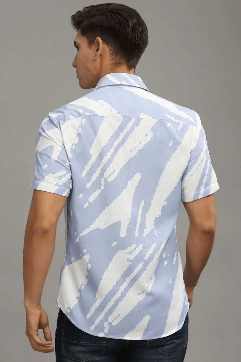 Mild Lavender & White Printed Shirt -Half- Wrinkle Free