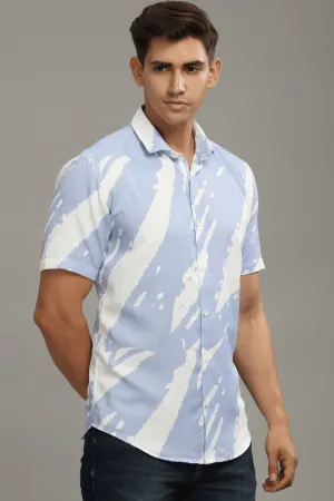 Mild Lavender & White Printed Shirt -Half- Wrinkle Free