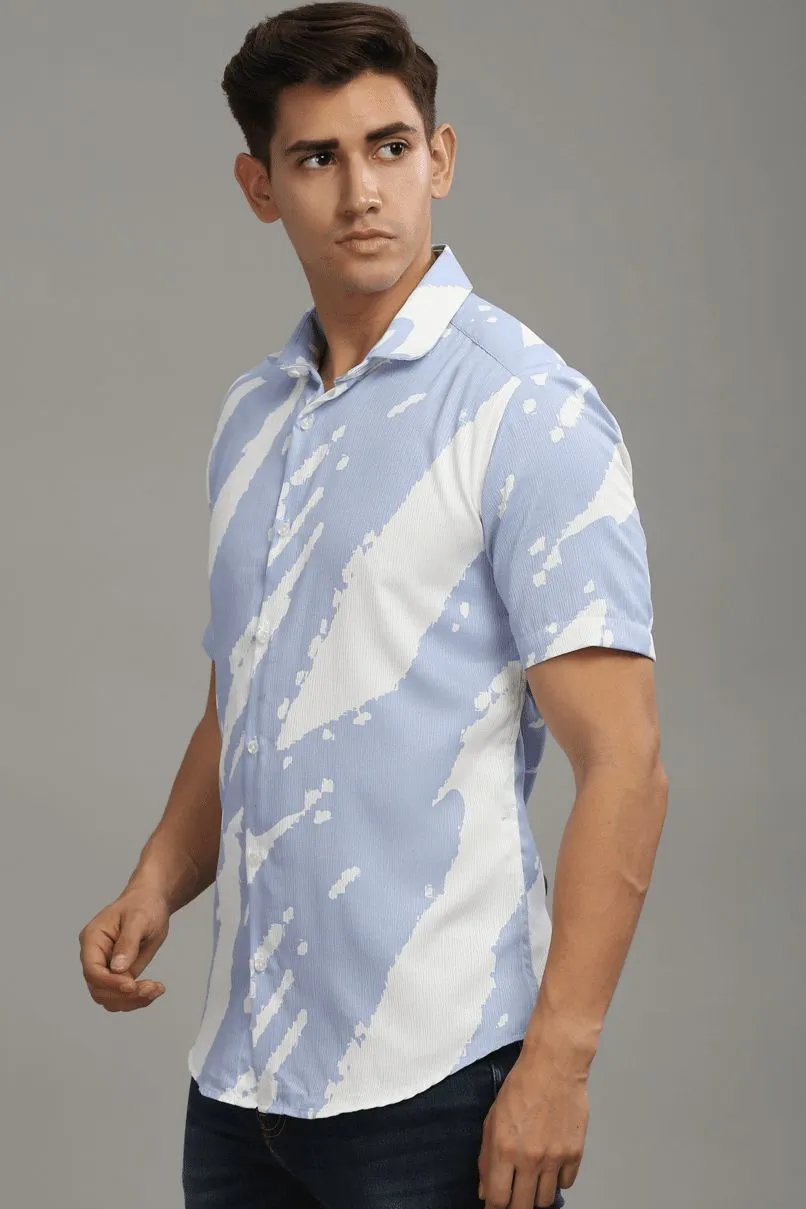 Mild Lavender & White Printed Shirt -Half- Wrinkle Free