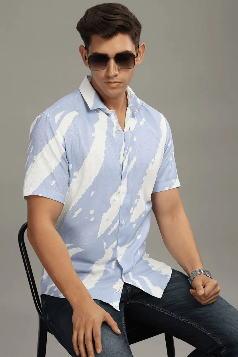 Mild Lavender & White Printed Shirt -Half- Wrinkle Free