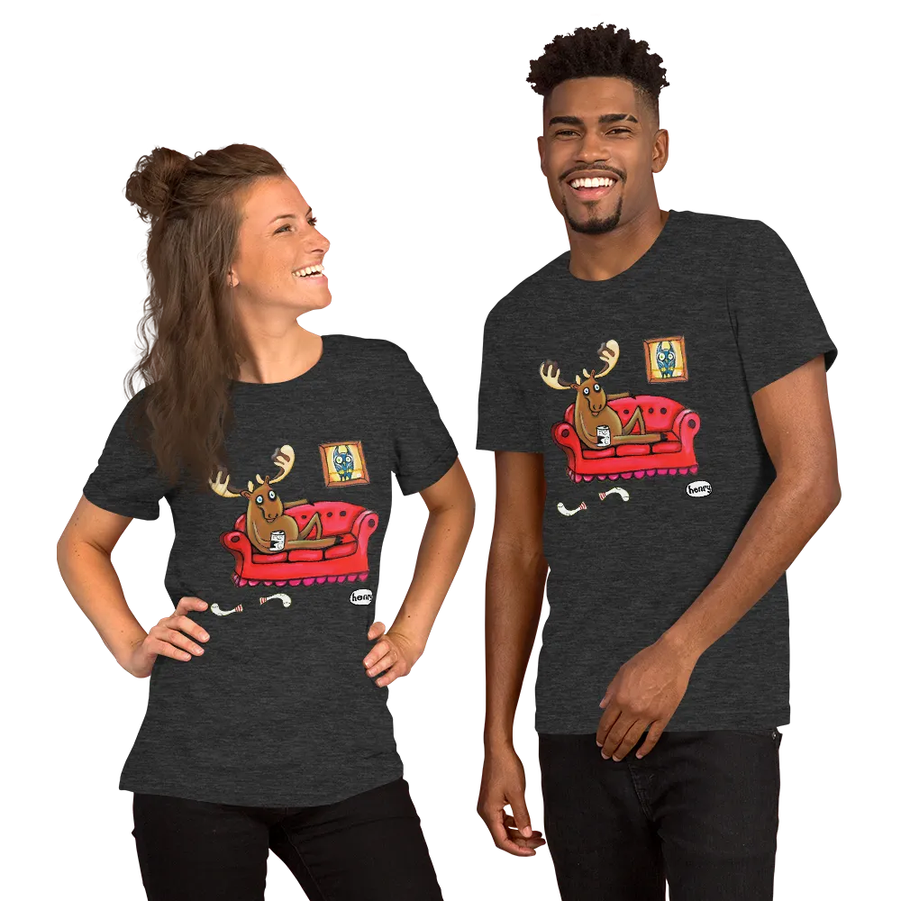 Moose on the Couch Unisex Black T-Shirt | Wearable Art by Seattle Mural Artist Ryan "Henry" Ward