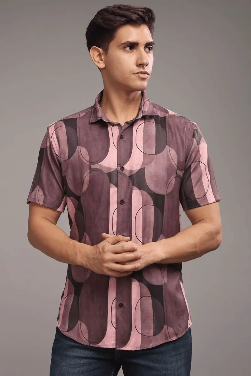 Multi Shape Pink Printed shirt - Half - Wrinkle Free