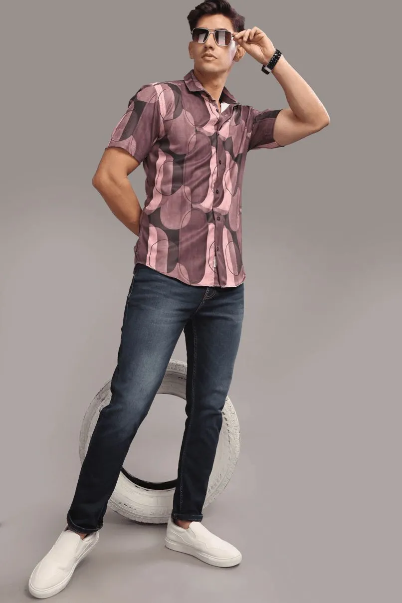 Multi Shape Pink Printed shirt - Half - Wrinkle Free