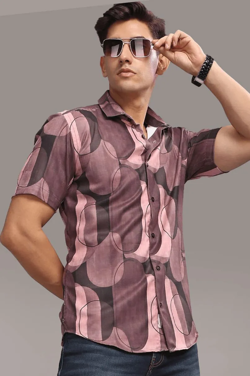Multi Shape Pink Printed shirt - Half - Wrinkle Free