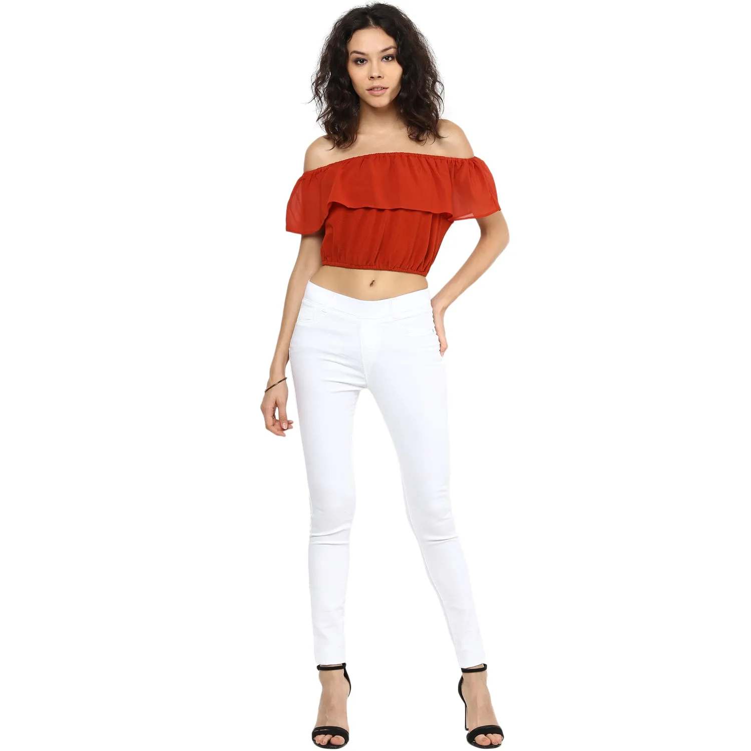 Off Shoulder With Front Layer Crop Top