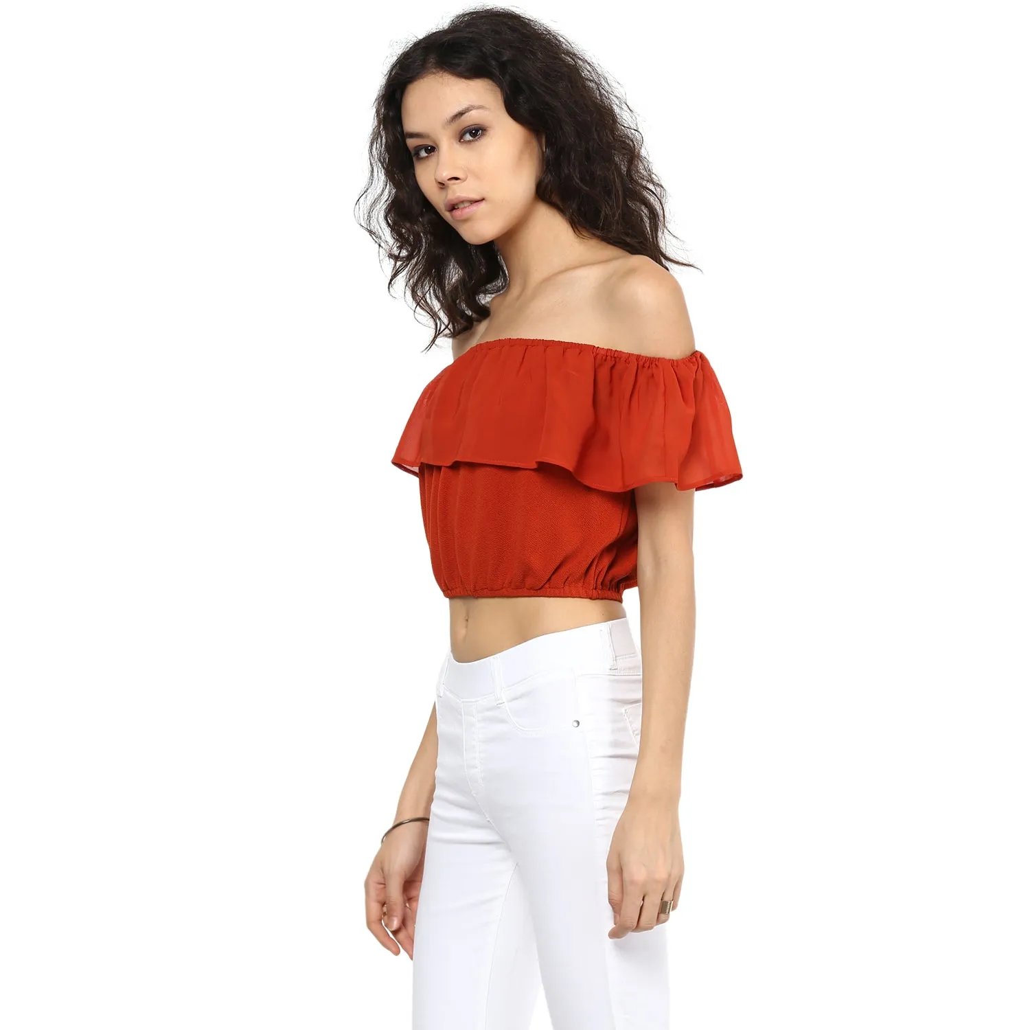 Off Shoulder With Front Layer Crop Top