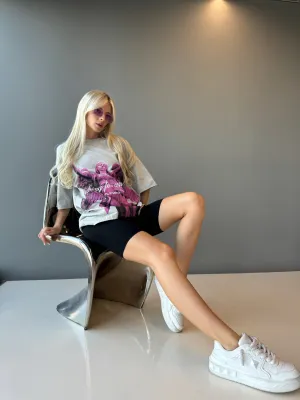 Oversize Escape T-shirt - Grey and Lila