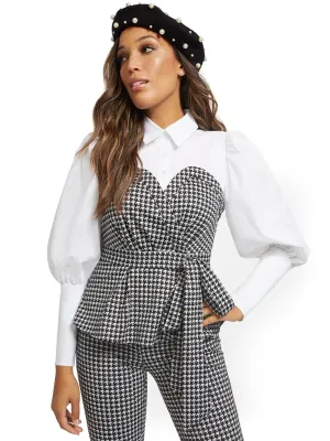 Petite Poplin Houndstooth Twofer Top