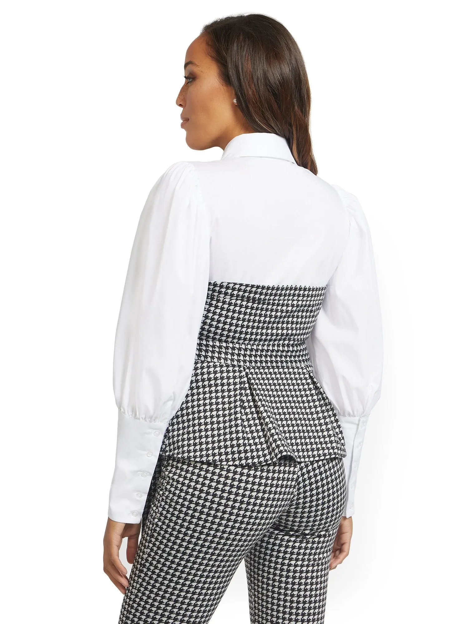 Petite Poplin Houndstooth Twofer Top