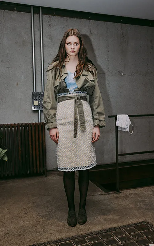 raging heart cropped khaki trench coat