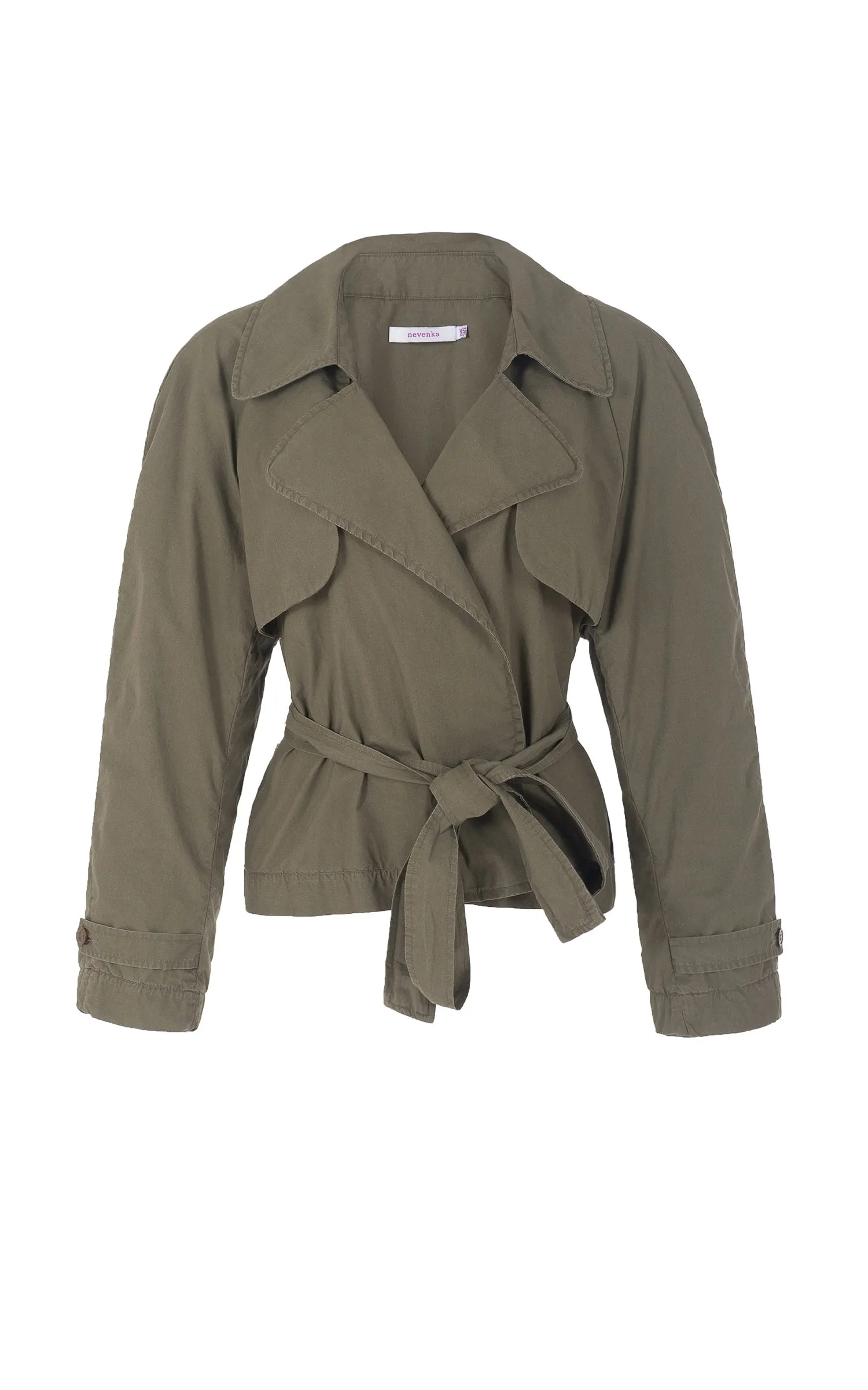 raging heart cropped khaki trench coat