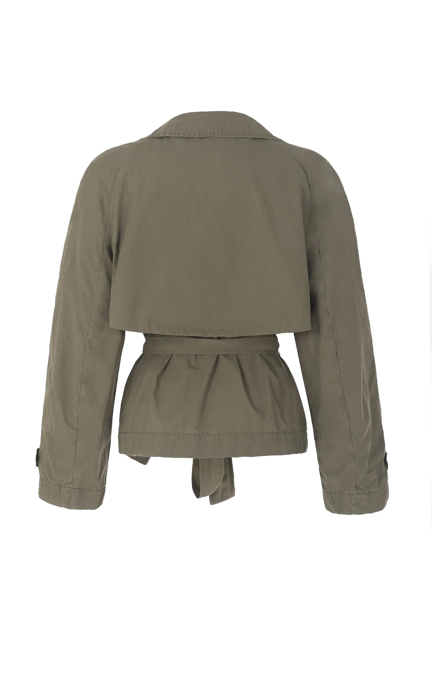 raging heart cropped khaki trench coat