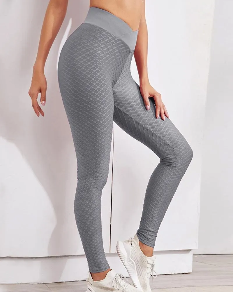 Solid High Elastic High Waist Yoga Pant Active Pants