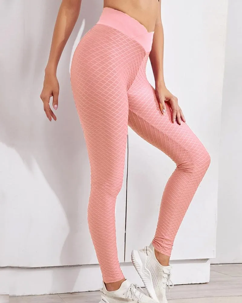 Solid High Elastic High Waist Yoga Pant Active Pants